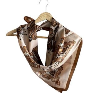 😍2/$20 Square Silk Satin Brown Floral Leaf Patterned Scarf